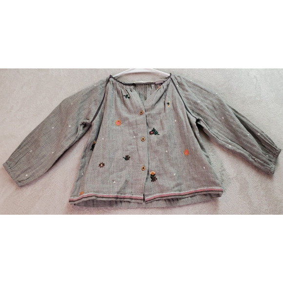 Zara Top Baby 18/24 Months‎ Gray Embroidered Floral Long Sleeve Button Front - Picture 1 of 11